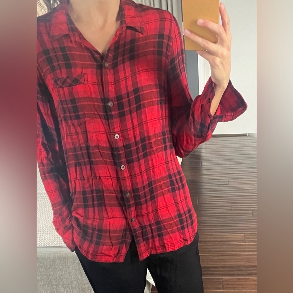 Lucky Brand Women’s Ref Plaid Flannel Button Up Long Sleeve SMALL